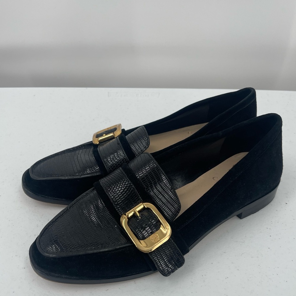 Vince Camuto Cenkanda black leather buckle loafers